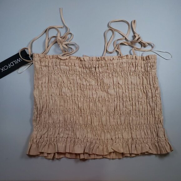 Wildfox Louisa Smocked Top Women Size XL NWT Square Neckline Straps Shoulder Tie - Picture 7 of 12